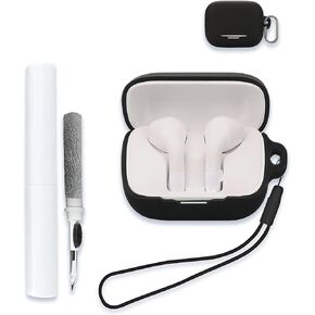 Case for Soundcore by Anker K20i Earbuds, Soft Silicone Protective Portable Scratch Shock Resistant Shell with Cleaner Kit & Carabiner & Lanyard，Black