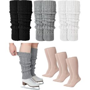 Chuarry 6 Pairs Skating Leg Warmer Sets for Women Girls Knit Long Leg Warmers Skating Socks Calf Socks Set for Figure Skating