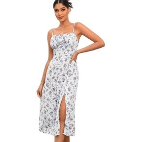 Floerns Women's Summer Split Thigh Spaghetti Strap Cami Midi Floral Dress