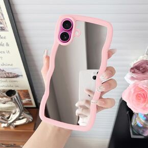 Jmltech for iPhone 16 Pro Max Case Cute Mirror Curly Women Girly Wave Frame Shape Silicone Shockproof Protective Phone Cases for iPhone 16 Pro Max Beige