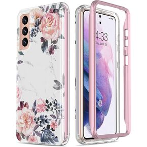ESDOT for Samsung Galaxy S21 Case,Military Grade Passing 21ft Drop Test,Rugged Cover with Fashionable Designs for Women Girls,Shockproof Protective Phone Case for Galaxy S21 6.2" Glitter Purple Marble