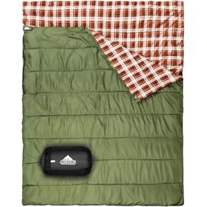 Cotton Flannel Double Sleeping Bag for Camping, Backpacking, Or Hiking. Queen Size 2 Person Waterproof Sleeping Bag for Adults Or Teens. Truck, Tent, Or Sleeping Pad, Lightweight（Pillows NOT Include）