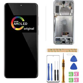 [Silver with Frame] Amoled LCD for Samsung Galaxy S21Plus+ 5G Digitizer Screen LCD Display Touch Assembly Replacement SM-G996 G996A G996F G996P G996R4 T U V W 6.7 inch by BITANR