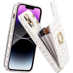 Elteker Phone Case Compatible with iPhone 13 Pro Max Case with Card Holder,Wallet Case with Finger Ring RFID Blocking Case for iPhone 13 Pro Max - Purple