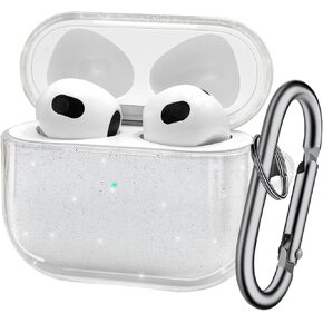 Fingic AirPods 3rd Generation Case,AirPod 3 Case 2021 Cute Full-Body Protective Rugged Soft TPU Military Case with Keychain Ring Compatible with AirPod 3 Charging Case,Front LED Visible,Clear/Pink