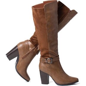 Women's Heeled Knee High Boots Zip Up High Chunky Heeled Boots