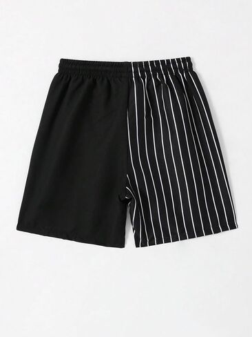 OYOANGLE Boy's Color Block Cartoon Graphic Board Swim Trunks Drawstring Waist Bathing Suit Beach Shorts Black Letter 14Y in Saudi Arabia