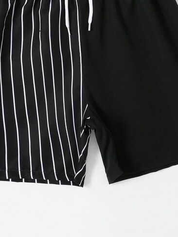 OYOANGLE Boy's Color Block Cartoon Graphic Board Swim Trunks Drawstring Waist Bathing Suit Beach Shorts Black Letter 14Y in Saudi Arabia