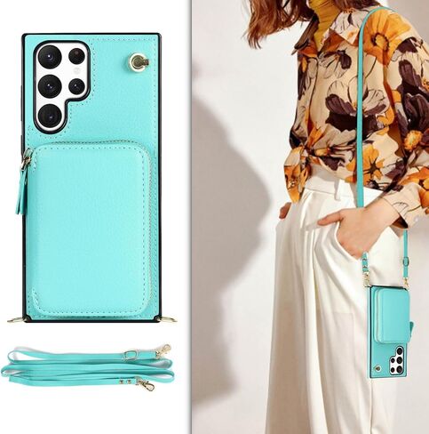 حافظة لهاتف سامسونج جالاكسي S24 الترا مع حزام كروس، حافظة هاتف جلدية فائقة الجودة للنساء والفتيات جالاكسي S24 مع حامل بطاقة سامسونج جالاكسي S24 الترا بسحاب حافظة واقية خضراء in Kuwait
