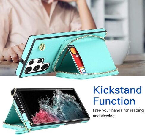 حافظة لهاتف سامسونج جالاكسي S24 الترا مع حزام كروس، حافظة هاتف جلدية فائقة الجودة للنساء والفتيات جالاكسي S24 مع حامل بطاقة سامسونج جالاكسي S24 الترا بسحاب حافظة واقية خضراء in Kuwait