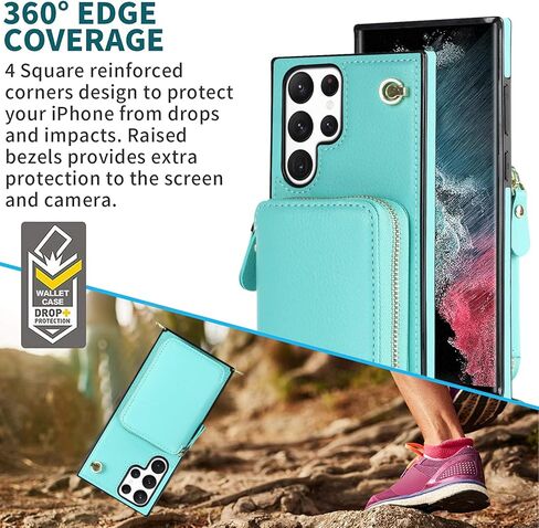 حافظة لهاتف سامسونج جالاكسي S24 الترا مع حزام كروس، حافظة هاتف جلدية فائقة الجودة للنساء والفتيات جالاكسي S24 مع حامل بطاقة سامسونج جالاكسي S24 الترا بسحاب حافظة واقية خضراء in Kuwait