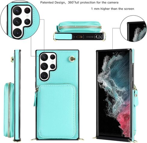 حافظة لهاتف سامسونج جالاكسي S24 الترا مع حزام كروس، حافظة هاتف جلدية فائقة الجودة للنساء والفتيات جالاكسي S24 مع حامل بطاقة سامسونج جالاكسي S24 الترا بسحاب حافظة واقية خضراء in Kuwait
