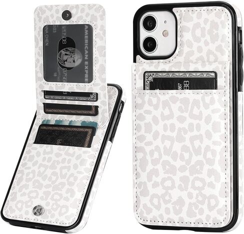 Vaburs Compatible with iPhone 11 Case Wallet with Credit Card Holder, White Leopard Cheetah Pattern Flip Premium PU Leather Magnetic Closure Shockproof Protective Cover 6.1" in Kuwait
