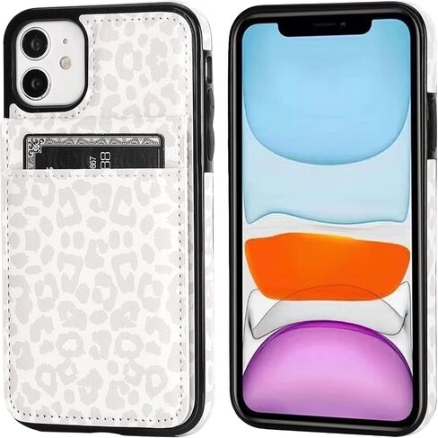 Vaburs Compatible with iPhone 11 Case Wallet with Credit Card Holder, White Leopard Cheetah Pattern Flip Premium PU Leather Magnetic Closure Shockproof Protective Cover 6.1" in Kuwait