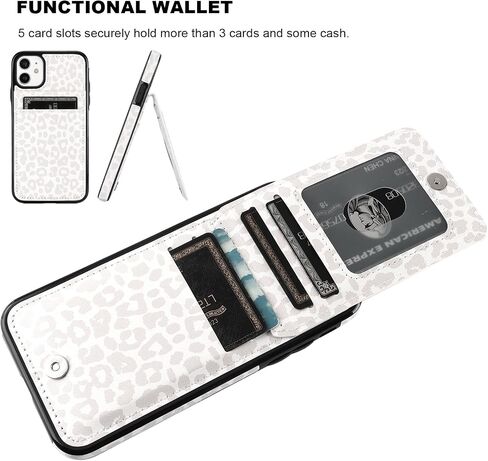 Vaburs Compatible with iPhone 11 Case Wallet with Credit Card Holder, White Leopard Cheetah Pattern Flip Premium PU Leather Magnetic Closure Shockproof Protective Cover 6.1" in Kuwait