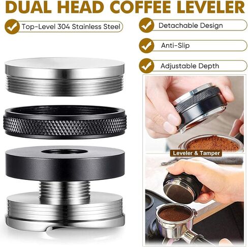 51mm Coffee Distributor & Tamper,Dual Head Coffee Leveler Fits for 51mm Breville Portafilter, Adjustable Depth 6MM Espresso Hand Tampers in Saudi Arabia