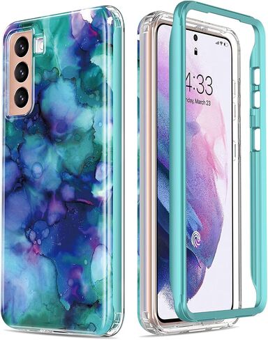 ESDOT for Samsung Galaxy S21 Case,Military Grade Passing 21ft Drop Test,Rugged Cover with Fashionable Designs for Women Girls,Shockproof Protective Phone Case for Galaxy S21 6.2" Glitter Purple Marble in Saudi Arabia