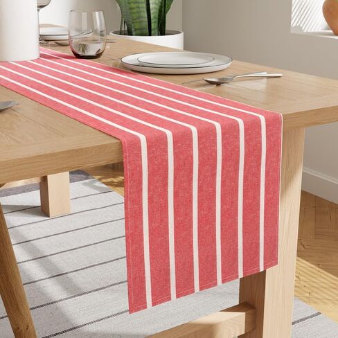 Encasa Cotton Table Runner | Size 13x94 in | Ticking Navy Blue - Machine Washable in Saudi Arabia