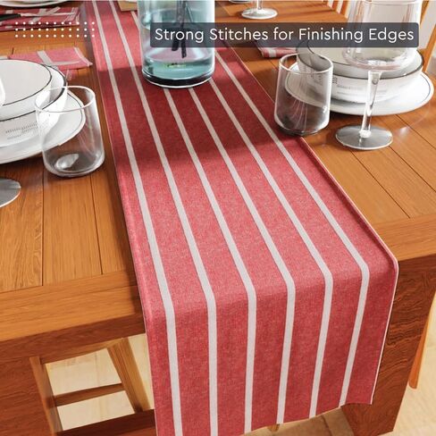 Encasa Cotton Table Runner | Size 13x94 in | Ticking Navy Blue - Machine Washable in Saudi Arabia