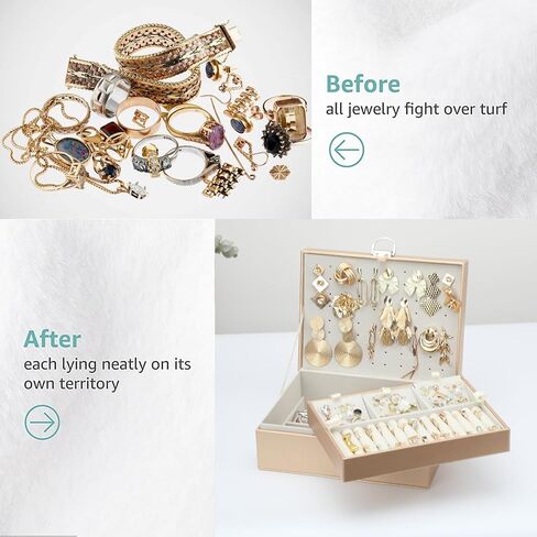BOOVO Earring Jewelry Box For Women Girl Stud Organizer, 4 Layers Girl Jewelry Organizer Box With Lock Earring Holder Organizer Necklace Ring Jewelry Organizer Box For Girls (Rose Gold, 4 layer) in Saudi Arabia