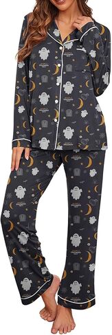 PrinStory Women's Pajamas Set Long Sleeve Sleepwear Casual Loungewear Soft Button Down Pjs Set with Pockets in Kuwait