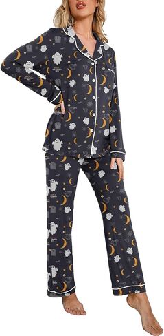 PrinStory Women's Pajamas Set Long Sleeve Sleepwear Casual Loungewear Soft Button Down Pjs Set with Pockets in Kuwait