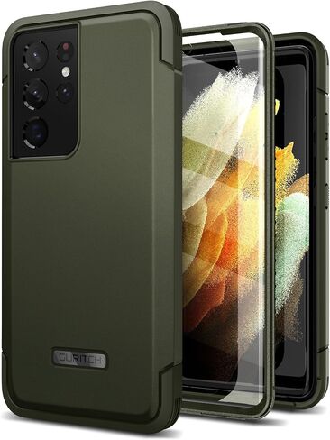 SURITCH for Samsung Galaxy S21 Ultra Case, [2 Front Frames] Full-Body Heavy Duty Rugged Shockproof Protective Phone Cover with Built-in Screen Protector for Samsung S21 Ultra 6.8 Inch, Black in Kuwait