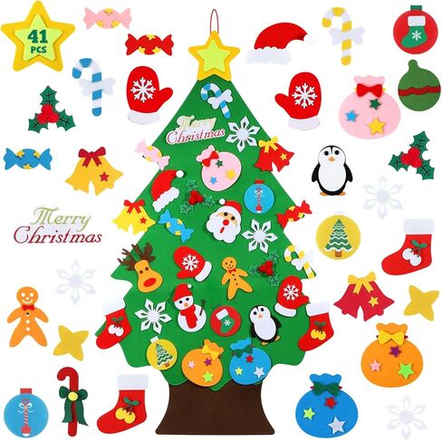 DIY Felt Christmas Tree - 3.6 FT felt Christmas Tree for kids with 37 Pieces of Ornament Decor, DIY Xmas Gifts for Kids, Wall Hanging Christmas Tree Decorations in Kuwait