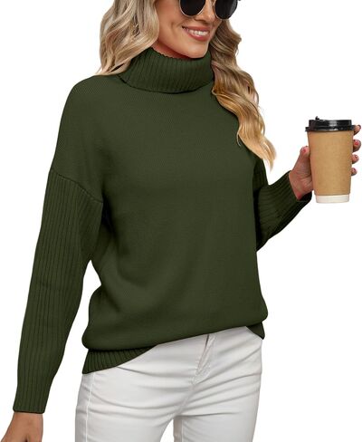 Jouica Women 2023 Fall Casual Turtleneck Batwing Sleeve Chunky Oversized Ribbed Knit Tunic Sweaters Pullover in Saudi Arabia