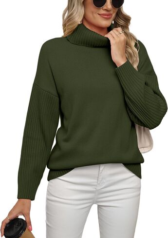 Jouica Women 2023 Fall Casual Turtleneck Batwing Sleeve Chunky Oversized Ribbed Knit Tunic Sweaters Pullover in Saudi Arabia