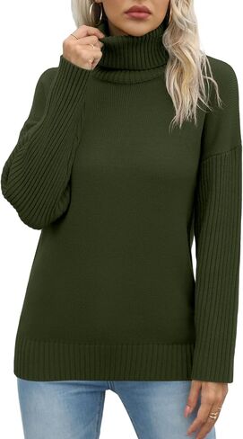 Jouica Women 2023 Fall Casual Turtleneck Batwing Sleeve Chunky Oversized Ribbed Knit Tunic Sweaters Pullover in Saudi Arabia