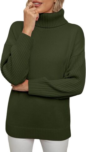 Jouica Women 2023 Fall Casual Turtleneck Batwing Sleeve Chunky Oversized Ribbed Knit Tunic Sweaters Pullover in Saudi Arabia