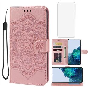 Case for Galaxy S22 Case, Samsung S22 S901U Wallet Case with Tempered Glass Screen Protector, Mandala Leather Flip Credit Card Holder Stand Phone Cover Cases for Samsung Galaxy S22 5G Green