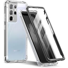 SURITCH for Samsung Galaxy S21 Ultra Clear Case 6.8" (Only), [Built-in Screen Protector] Full Body Protective Hard Shell+Soft TPU Phone Case for Samsung S21 Ultra -(Full Clear)