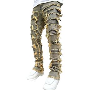 Men's Ripped Jeans Y2k Hip Hop Denim Pants Straight Leg Skinny Slim Fit Biker Jeans