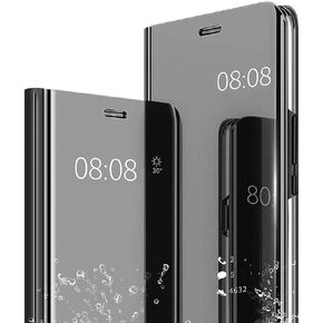 for Samsung Galaxy Z Fold 4 Case, Clear View Makeup Mirror Slim Phone Case, with Kickstand Leather for Samsung Galaxy Z Fold 4 5G Case, Luxury Clear View Cover for Samsung Galaxy Z Fold 4 Phone Case