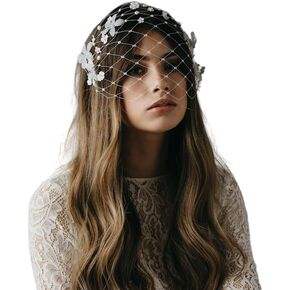Passat Sparkly Pearl Silona Birdcage Veil Pearl Wedding Birdcage Veils with Comb Bridal Veil Pearl Bandeau Veil for Bride Short Pearl Wedding Veils