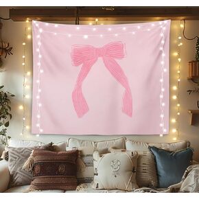 OXW Trendy Coquette Pink Bow Tapestry Wall Hanging, Preppy Wall Art Decor, Grand Millenial Aesthetic Coastal Girly Room Wall Blanket Decor for Teen Girl Bedroom College Dorm, 50x60 Inch