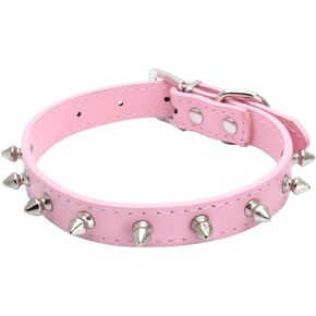 Spiked Studded Leather Dog Collar Mushrooms Rivets Cat Collar for Small Medium Dog Cat Puppy Kitty (XS, Red)