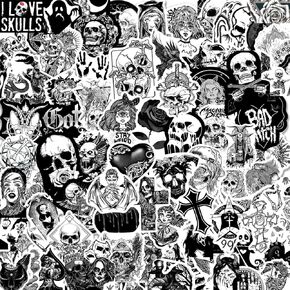 100PCS Gothic Stickers for Water Bottle,Black White Skull Stickers,Waterproof Vinyl Stickers Perfect for Phone Laptop Car Skateboard Journaling Luggage
