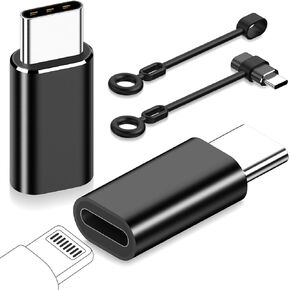 Yoozon for Lightning to USB C Adapter 2 Pack,27W PD Fast Charging for iPhone 15 Pro Max Plus&Data Transfer,for Lightning Female to USB Type C Male Adapter,Anti-Lost Loop,Not for Audio/OTG,Black+Silver