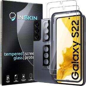 Inskin Tempered Glass Screen Protector for Samsung Galaxy S22 Plus 5G 6.6 inch [2022] - Ultimate 2+2 Set with Camera Lens Guard and Auto Alignment Tray - Ultra HD, Plasma Coating, Case Compatible