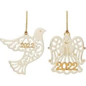 Lenox 2022 Pierced Dove & Angel Ornaments, S/2, 0.40 LB, Ivory