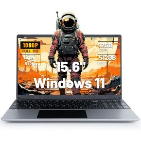 15.6“ Laptop Computer, 12GB RAM, 512 GB SSD, N5095 Quad-Core Processors,1920x1200 Display, Mini-HDMI, 2MP Webcam, Laptop for School, Business. in Kuwait