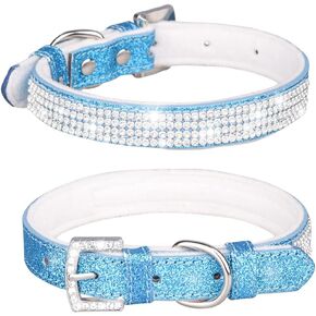Rhinestone Dog Collar, Cute Dazzling Sparkling Crystal Diamond Rhinestones Leather Dog Cat Collar Small Pets Puppy Collar (S, Silver)