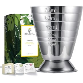 Homestia كوكتيل قياس الوالج مع القياسات (OZ&ML&Tbsp)، 304 الفولاذ المقاوم للصدأ شريط الوالج الثقيلة، 2 أوقية 1 أوقية جدران مزدوجة، مرآة مصقولة باللون الأسود