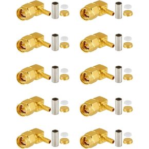 10 PCS SMA Connectors SMA Male Right Angle Crimp Connector for RG58 RG142 RG400 LMR195 RF Coax Cable