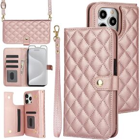 Asuwish Phone Case for iPhone 12 Pro Max Wallet Cover with Screen Protector and RFID Card Holder Slot Stand Wrist Strap Mobile iPhone12promax 5G i 12s Plus iPhone12 12pro Promax G5 Women Men Purple