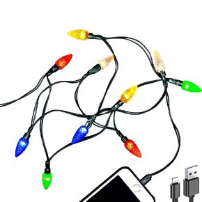 MACLARONX 2 Pack Christmas Lights Phone Charging Cable Charger Cord USB-A to Type-C 55"/10 LED Festive Bulb Charging Cables Compatible with Samsung Android Cellphone