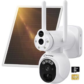 Jennov No WiFi Security Camera Wireless Outdoor, Dual Lens Linkage 4G Cellular Security Camera with Solar Panel, 360° View, Auto Tracking, PIR Detection, Color Night Vision, 300MB SIM Card
